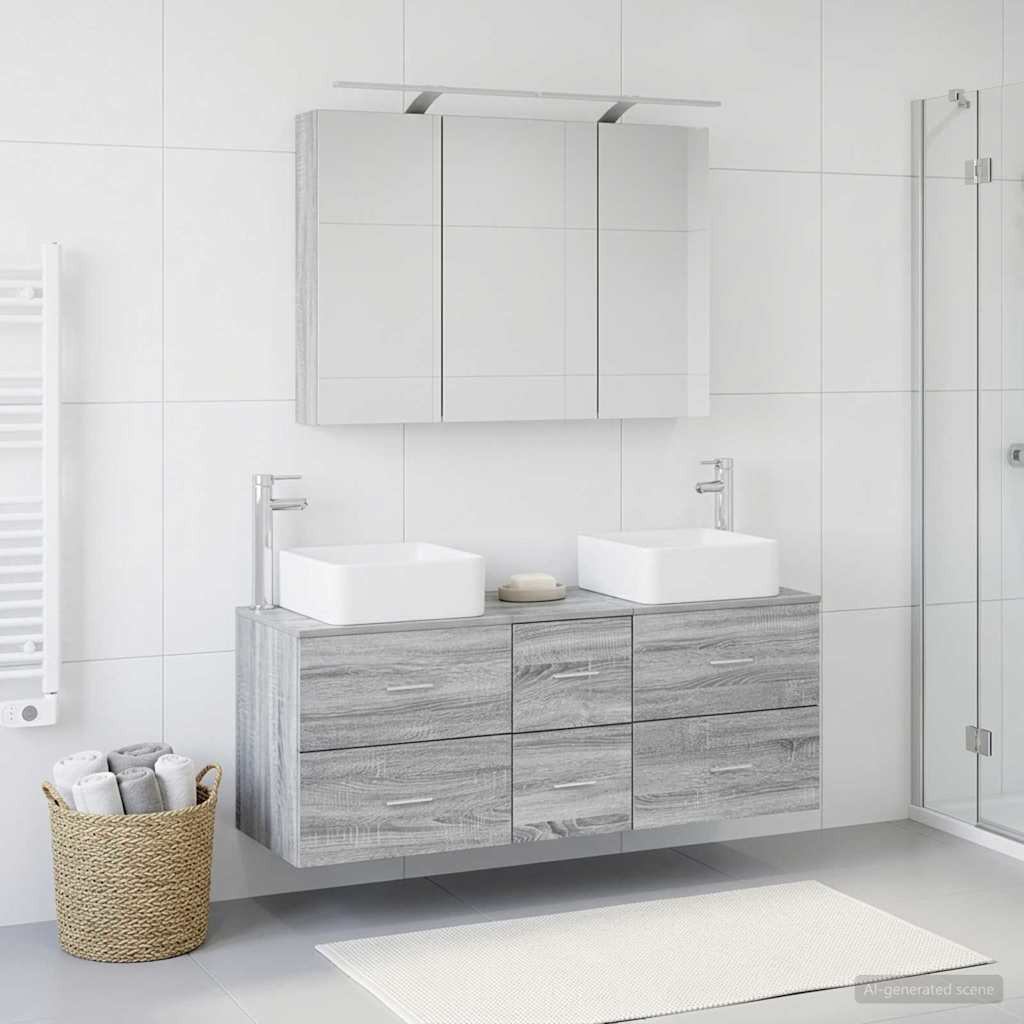 vidaXL Badezimmermöbel-Set 4 pcs Grau Sonoma Ingenieurholz und Glas