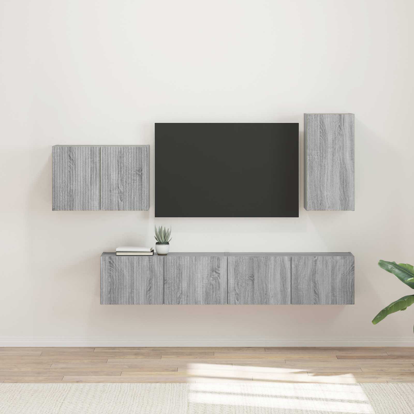 vidaXL TV-Wandregal-Set Wandmontiert 4 pcs Graues Sonoma Holzwerkstoff