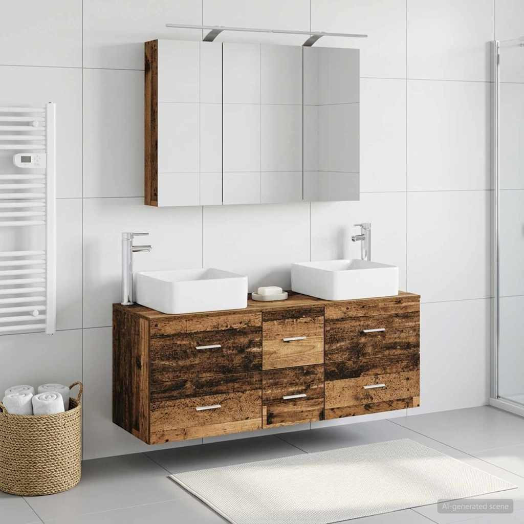 vidaXL Badezimmermöbel-Set 4 pcs Altholz Ingenieurholz und Glas