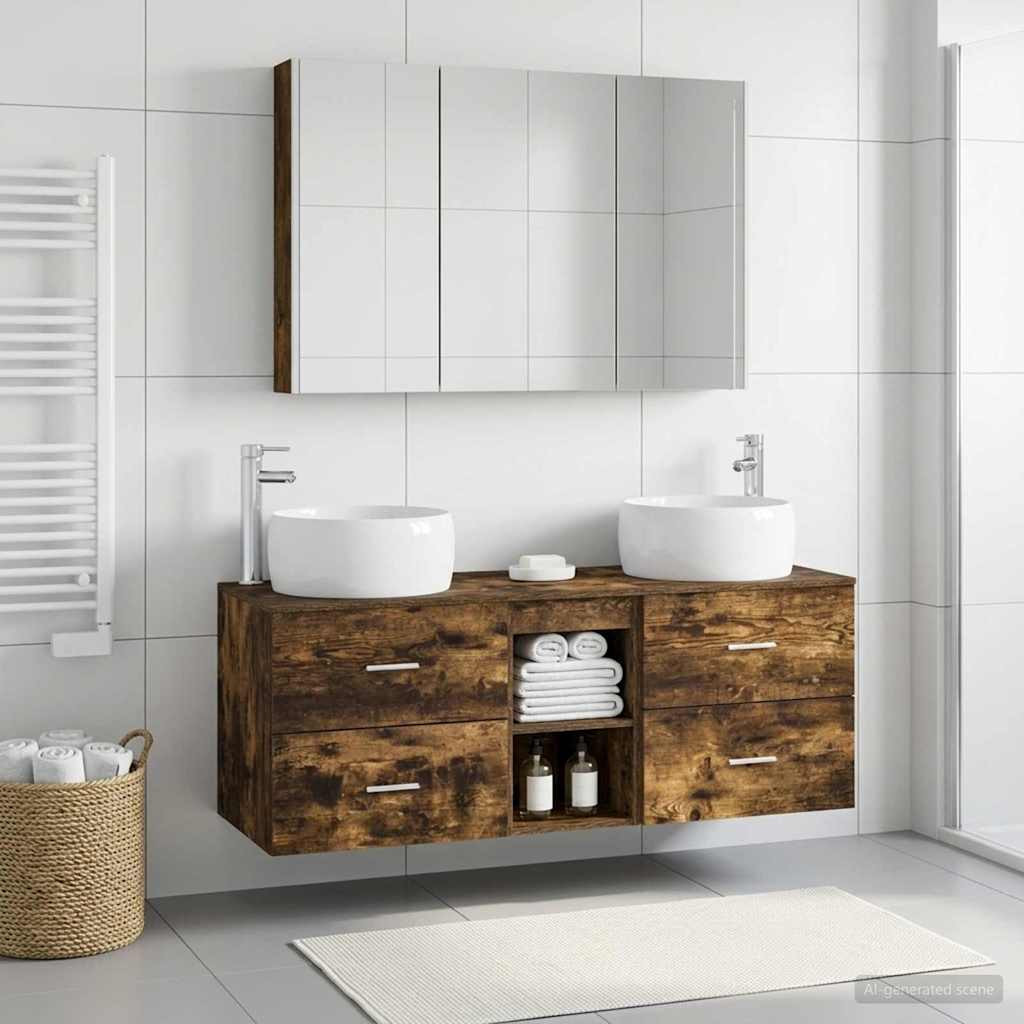 vidaXL Badezimmermöbel-Set 4 pcs Geräucherte Eiche