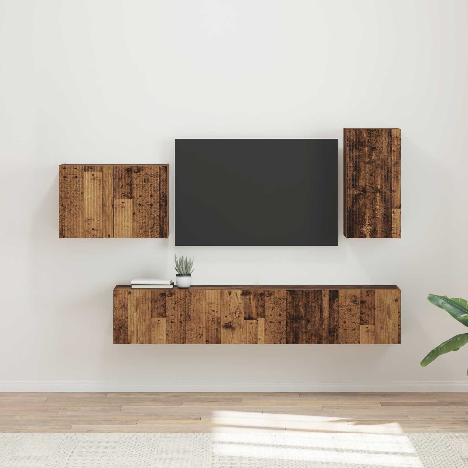 vidaXL TV-Wandregal-Set Wandmontiert 4 pcs Altholz Holzwerkstoff