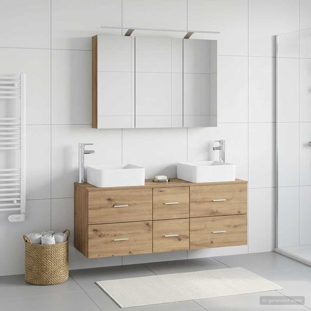 vidaXL Badezimmermöbel-Set 4 Stk. Artisan-Eiche Ingenieurholz und Glas