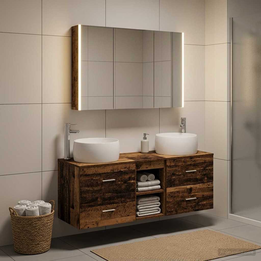 vidaXL Badezimmermöbel-Set 4 pcs Altholz Ingenieurholz und Glas
