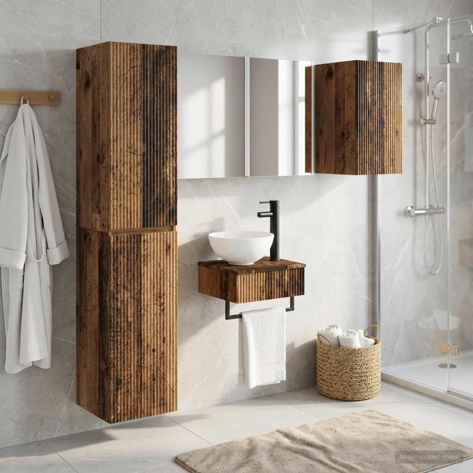 vidaXL Badezimmermöbel-Set 5 pcs Altholz Ingenieurholz und Glas