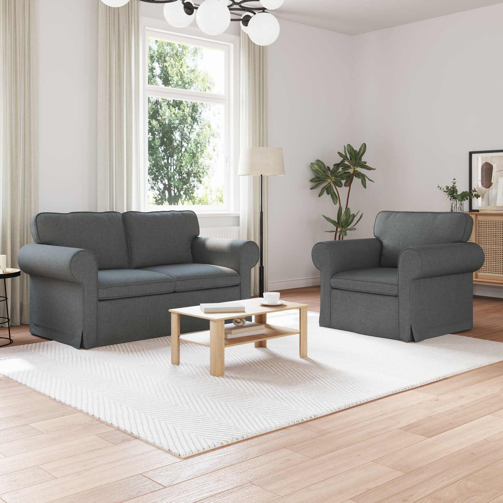 vidaXL Sofa Set 2 pcs Dunkelgrau 155 x 82 x 80 cm Stoff