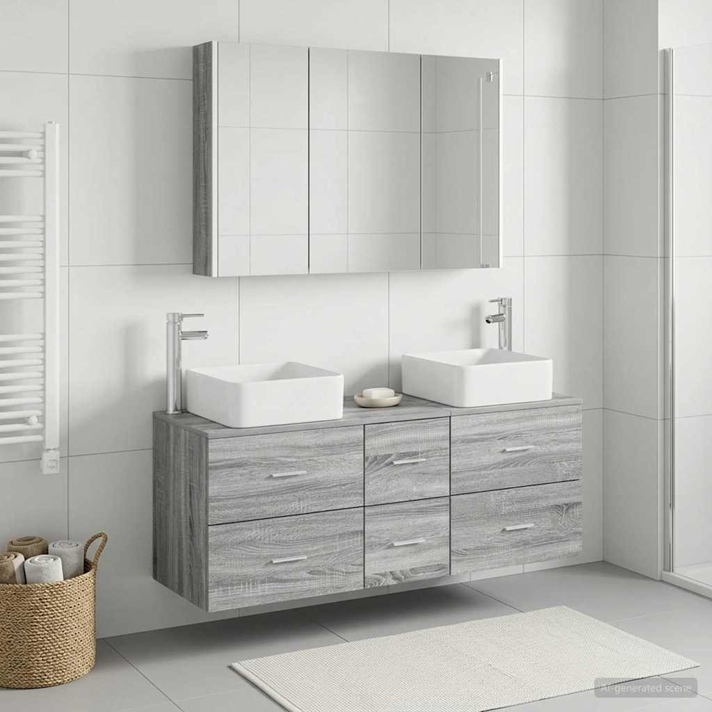 vidaXL Badezimmermöbel-Set 4 pcs Grau Sonoma Ingenieurholz und Glas