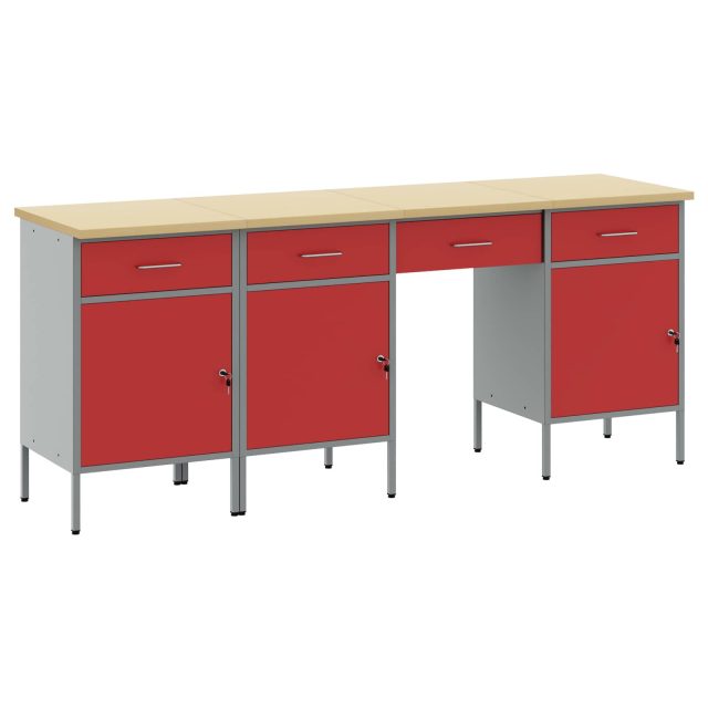 vidaXL Werkbank mit Schubladen 4 pcs Rot Ingenieure Holz und Stahl