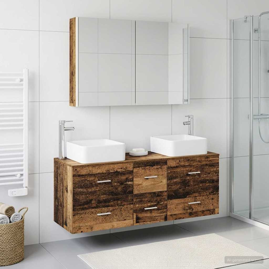 vidaXL Badezimmermöbel-Set 4 pcs Altholz Ingenieurholz und Glas