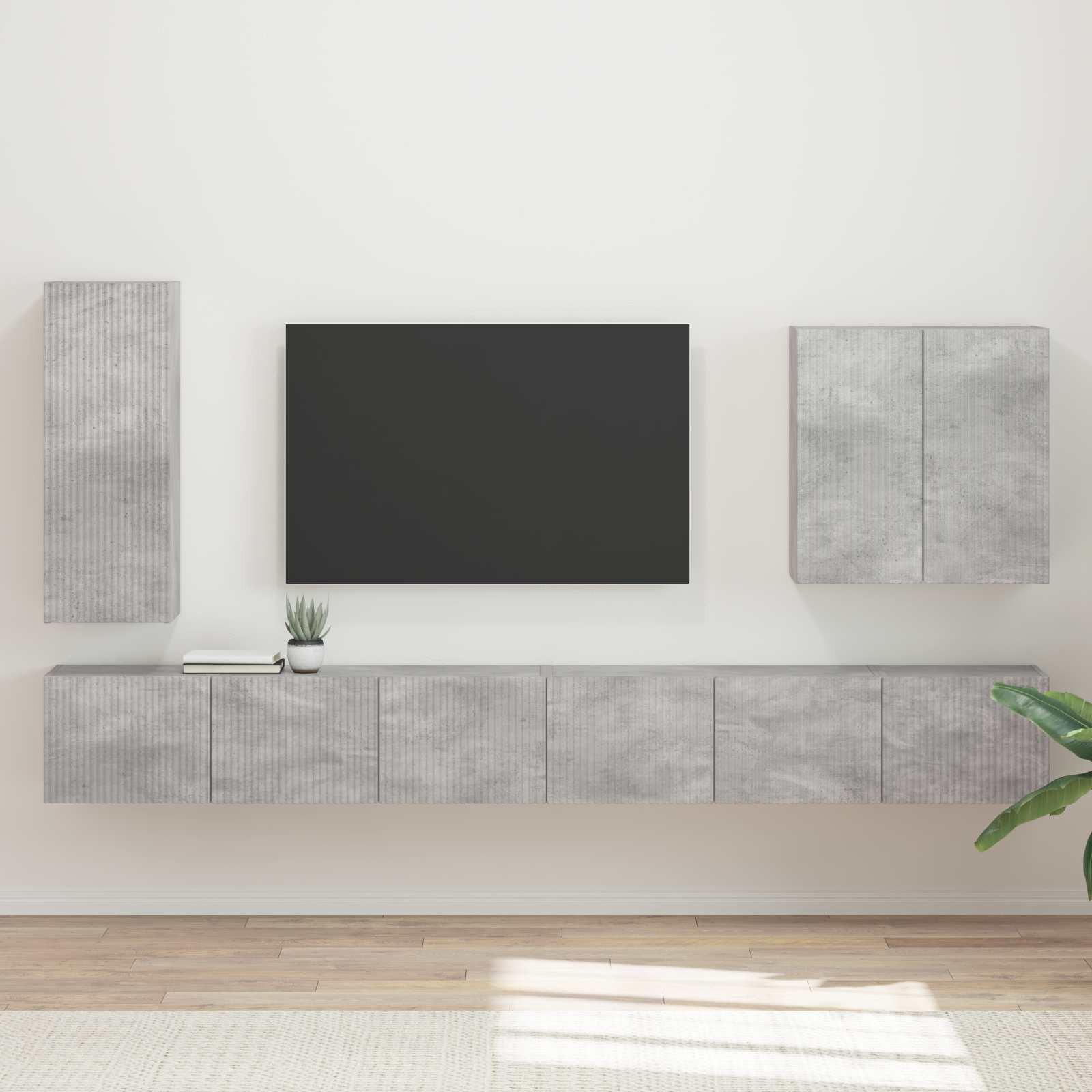 vidaXL TV-Wandregal-Set Wandmontiert 6 pcs Beton Grau