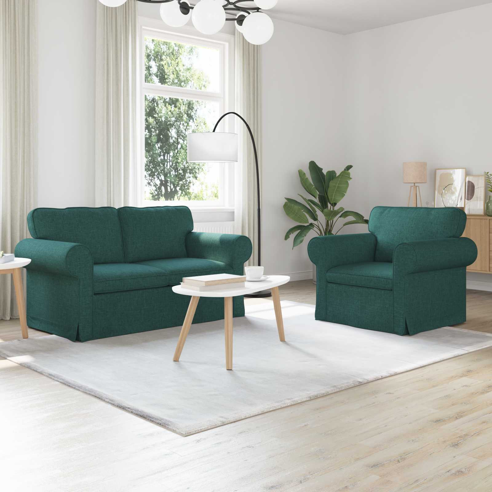 vidaXL Sofa Set 2 pcs Dunkelgrün 155 x 82 x 80 cm Stoff