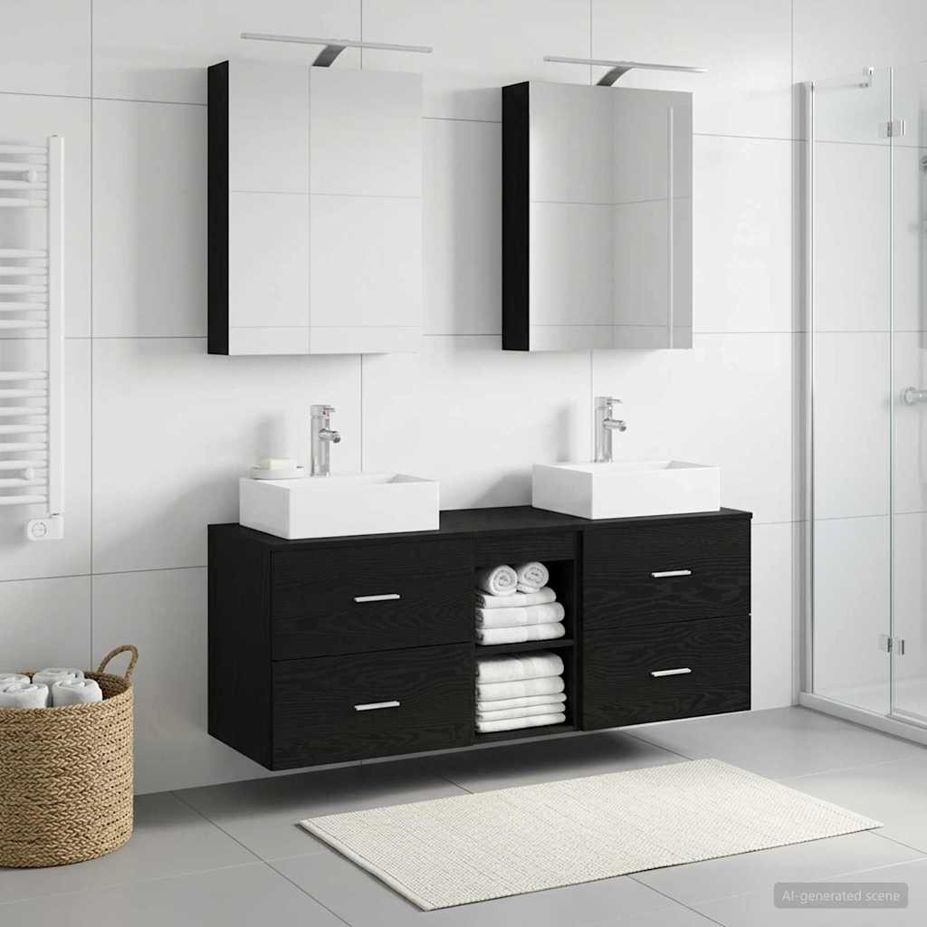 vidaXL Badezimmermöbel-Set 5 pcs Schwarze Eiche Ingenieurholz und Glas
