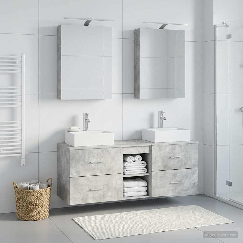 vidaXL Badezimmermöbel-Set 5 pcs Betongrau Ingenieurholz und Glas