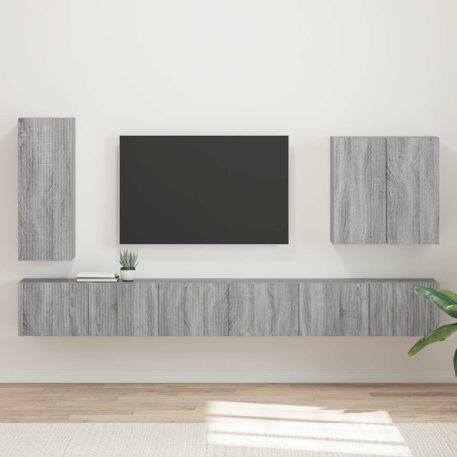 vidaXL TV-Wandregal-Set Wandmontiert 6 pcs Graues Sonoma