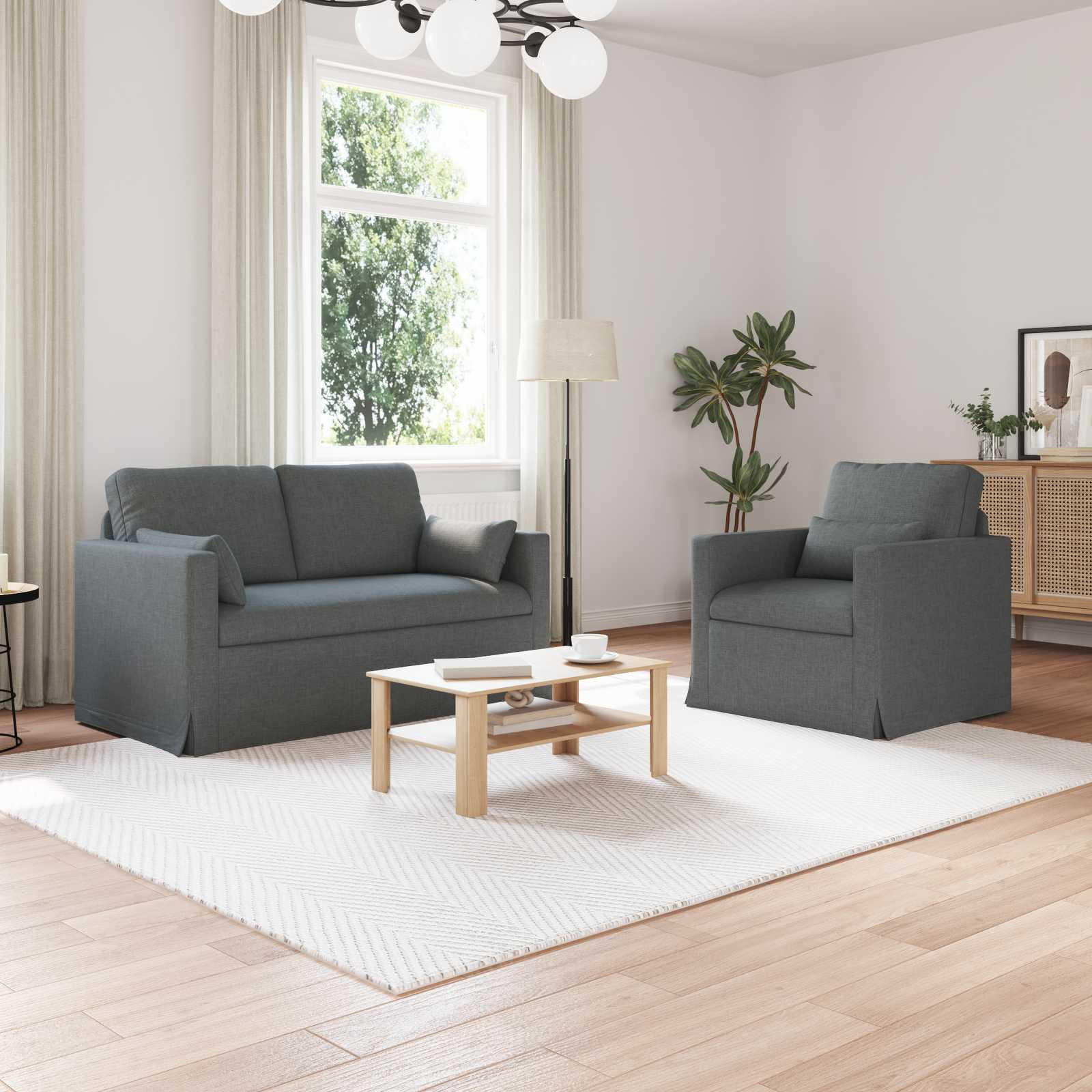 vidaXL Sofa Set 2 pcs Dunkelgrau 139 x 78 x 80 cm Stoff