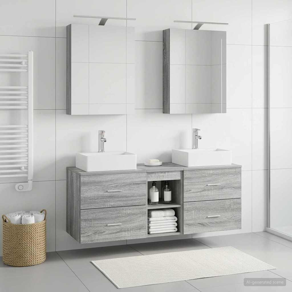 vidaXL Badezimmermöbel-Set 5 pcs Grau Sonoma Ingenieurholz und Glas
