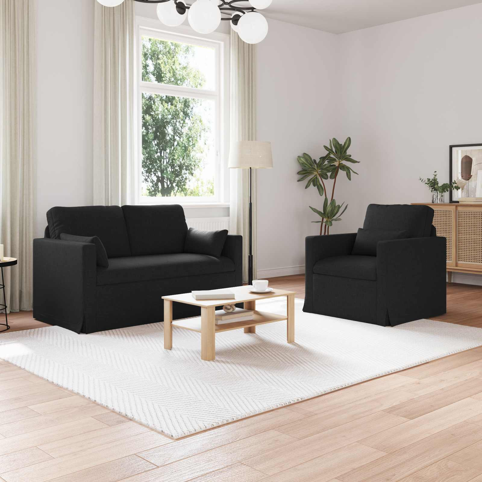 vidaXL Sofa Set 2 pcs Schwarz 139 x 78 x 80 cm Stoff