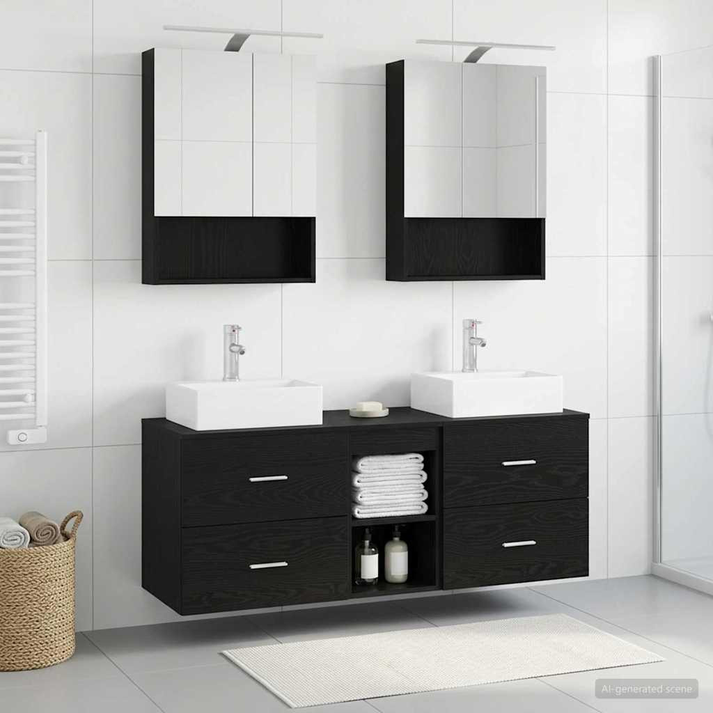 vidaXL Badezimmermöbel-Set 5 pcs Schwarze Eiche Ingenieurholz und Glas