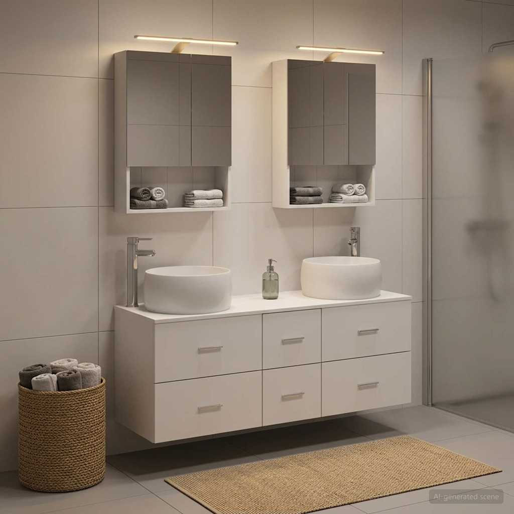vidaXL Badezimmermöbel-Set 5 pcs Weiß Ingenieurholz und Glas