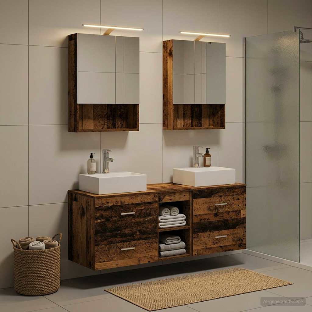 vidaXL Badezimmermöbel-Set 5 pcs Altholz Ingenieurholz und Glas