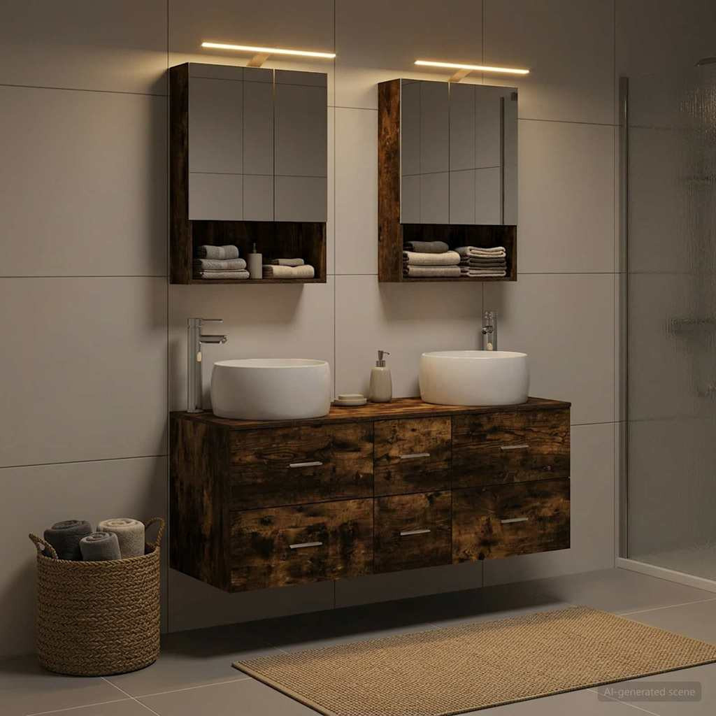 vidaXL Badezimmermöbel-Set 5 pcs Geräucherte Eiche