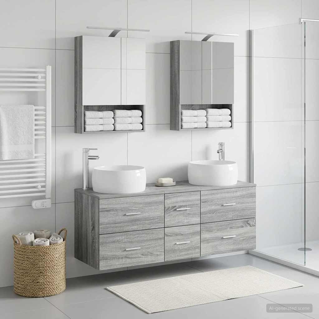 vidaXL Badezimmermöbel-Set 5 pcs Grau Sonoma Ingenieurholz und Glas
