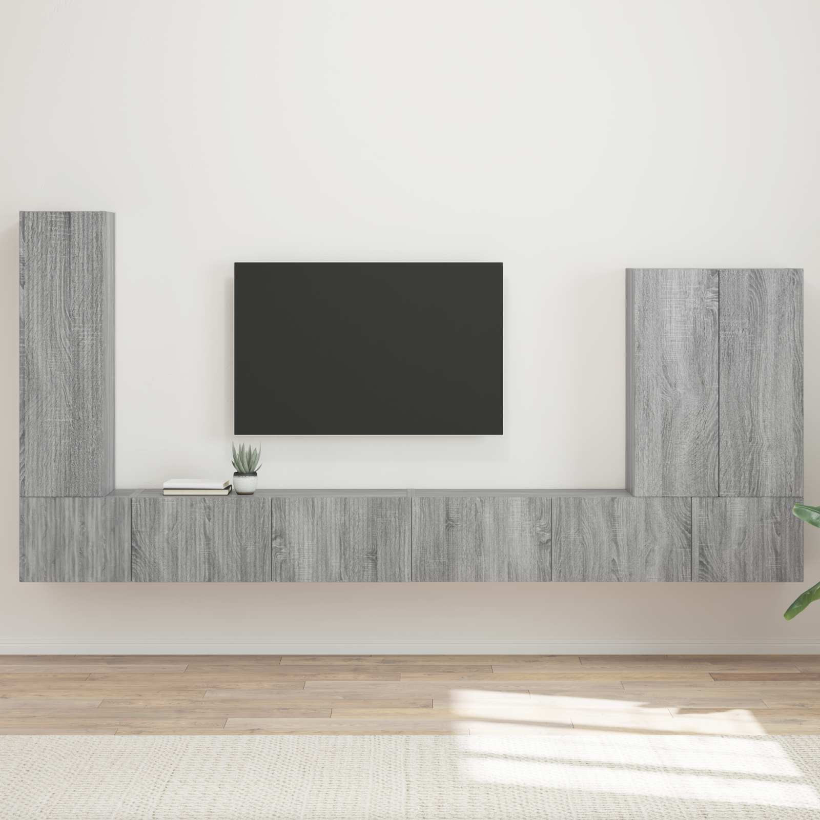 vidaXL TV-Wandregal-Set Wandmontiert 6 pcs Graues Sonoma