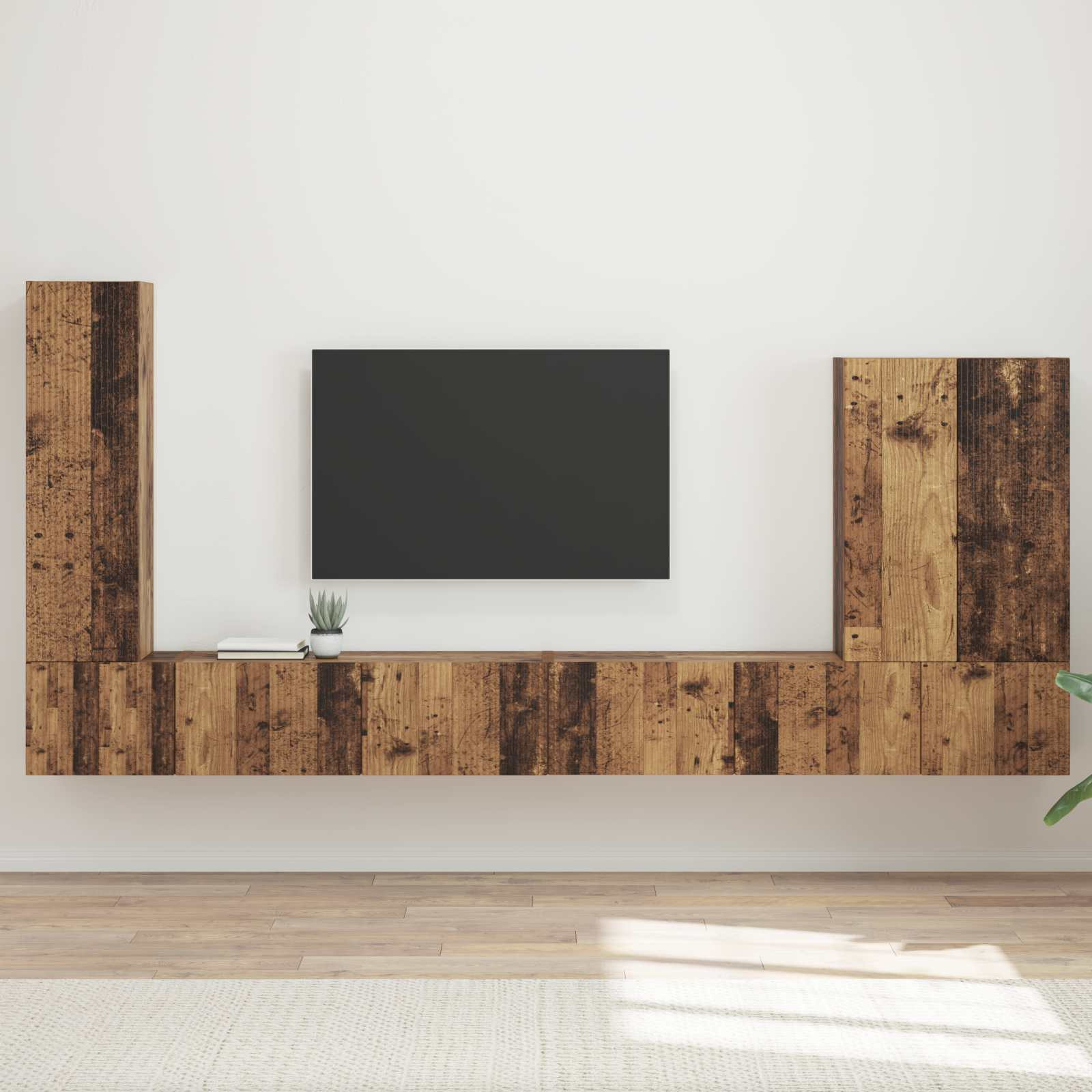 vidaXL TV-Wandregal-Set Wandmontiert 6 pcs Altholz