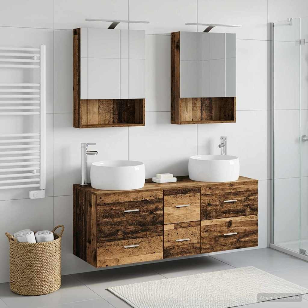 vidaXL Badezimmermöbel-Set 5 pcs Altholz Ingenieurholz und Glas