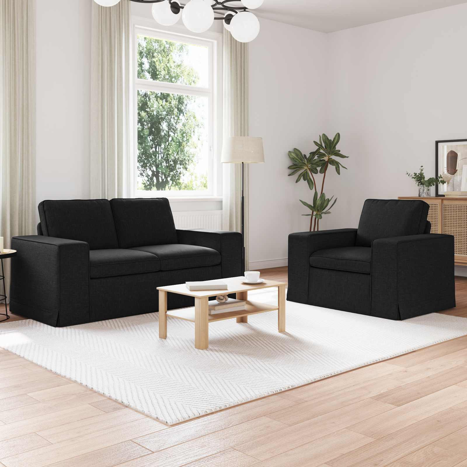 vidaXL Sofa Set 2 pcs Schwarz 162 x 80 x 82 cm Stoff