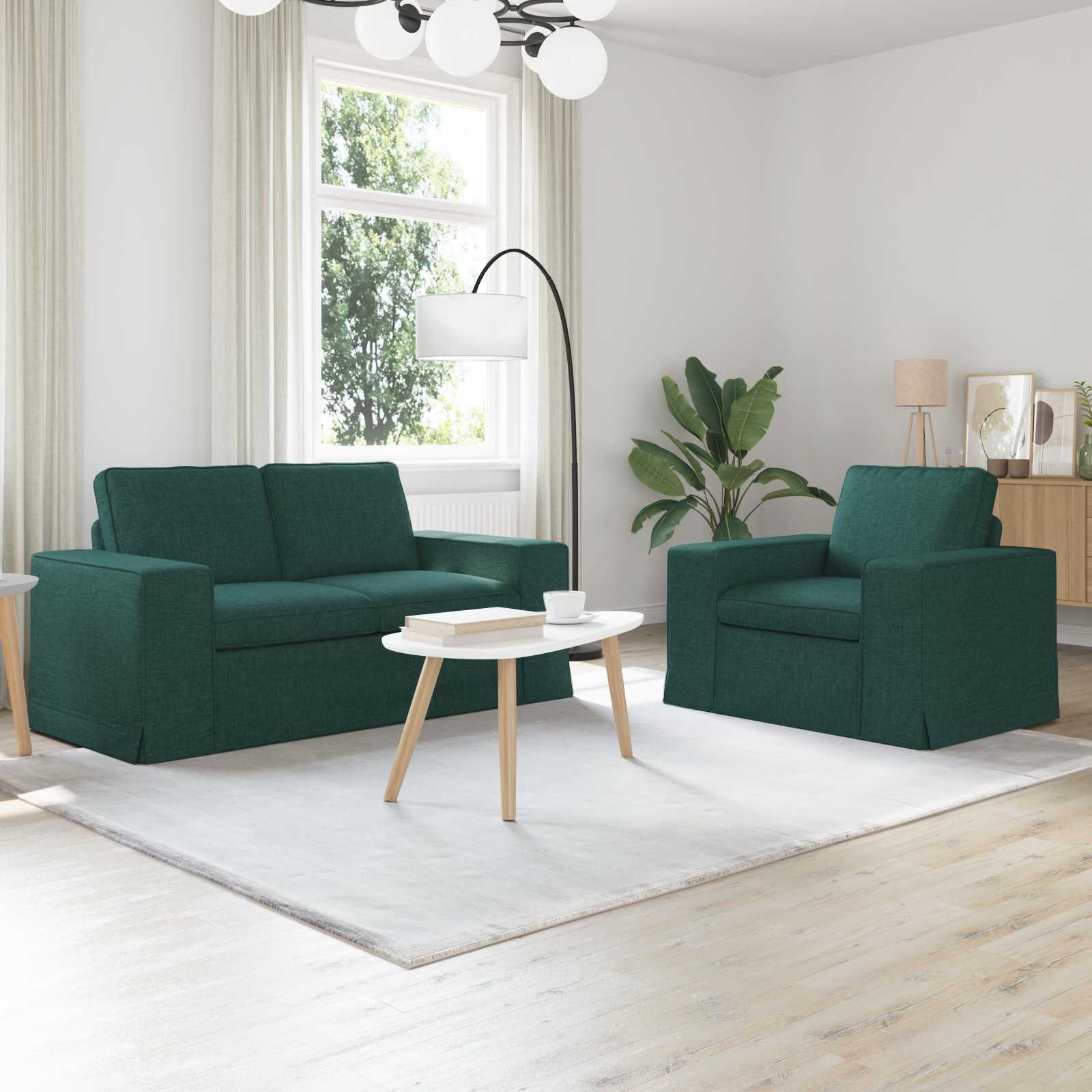 vidaXL Sofa Set 2 pcs Dunkelgrün 162 x 80 x 82 cm Stoff