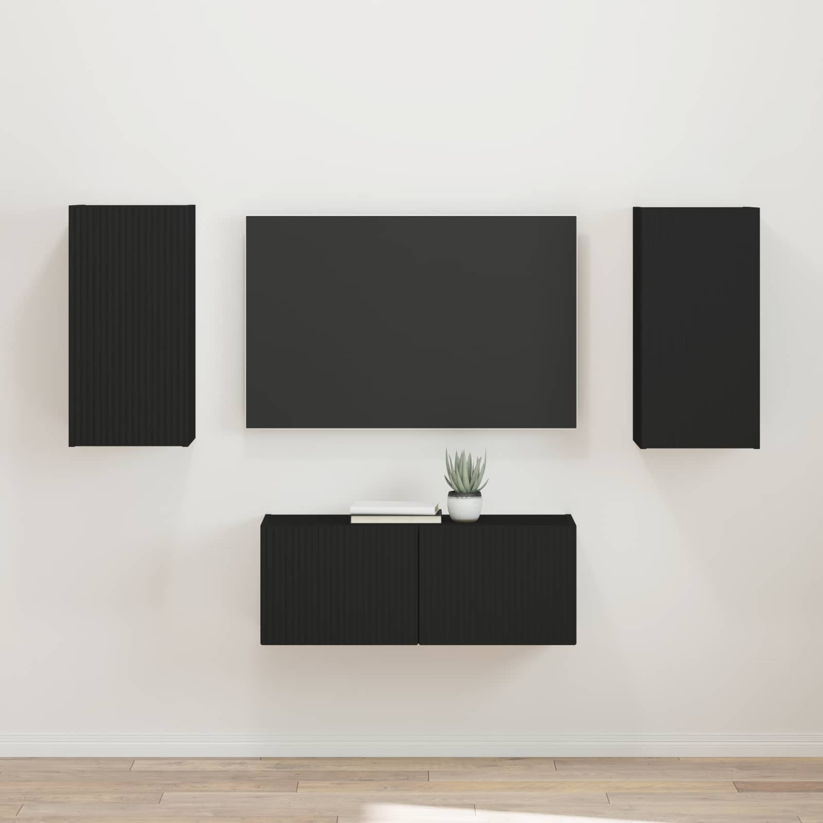 vidaXL TV-Schrankset Wandmontiert 2 pcs Schwarz Holzwerkstoff
