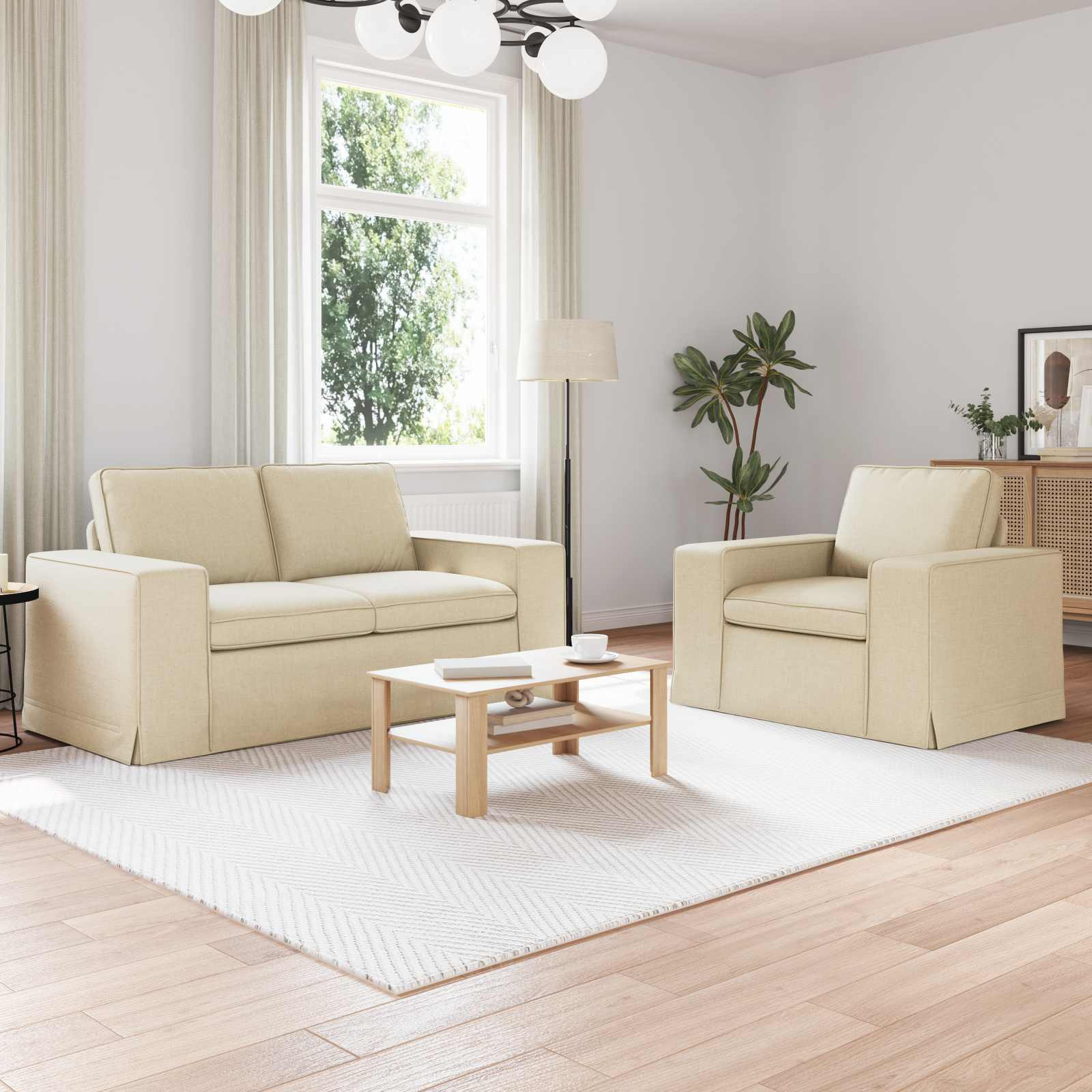 vidaXL Sofa Set 2 pcs Creme 162 x 80 x 82 cm Stoff