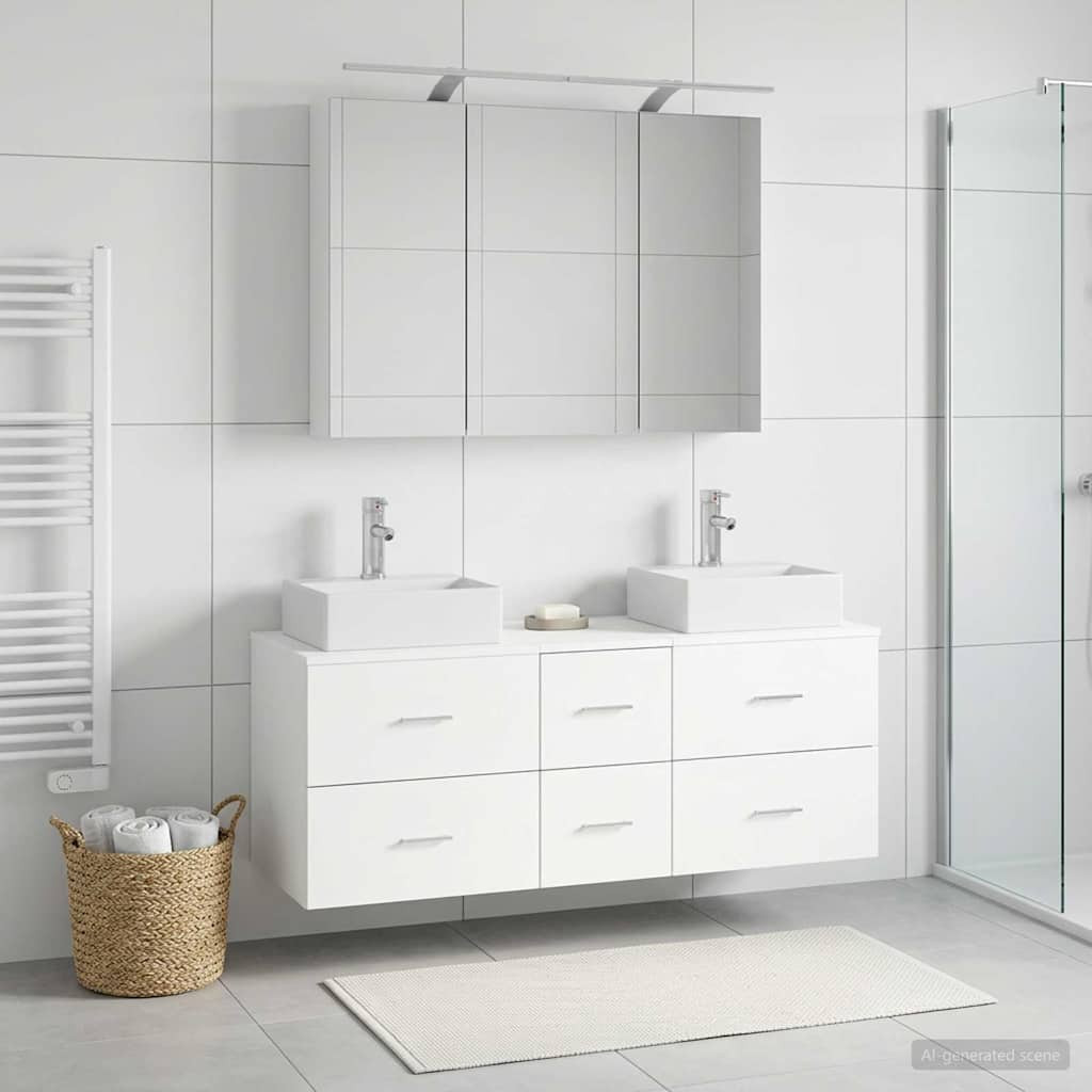 vidaXL Badezimmermöbel-Set 4 pcs Weiß Ingenieurholz und Glas