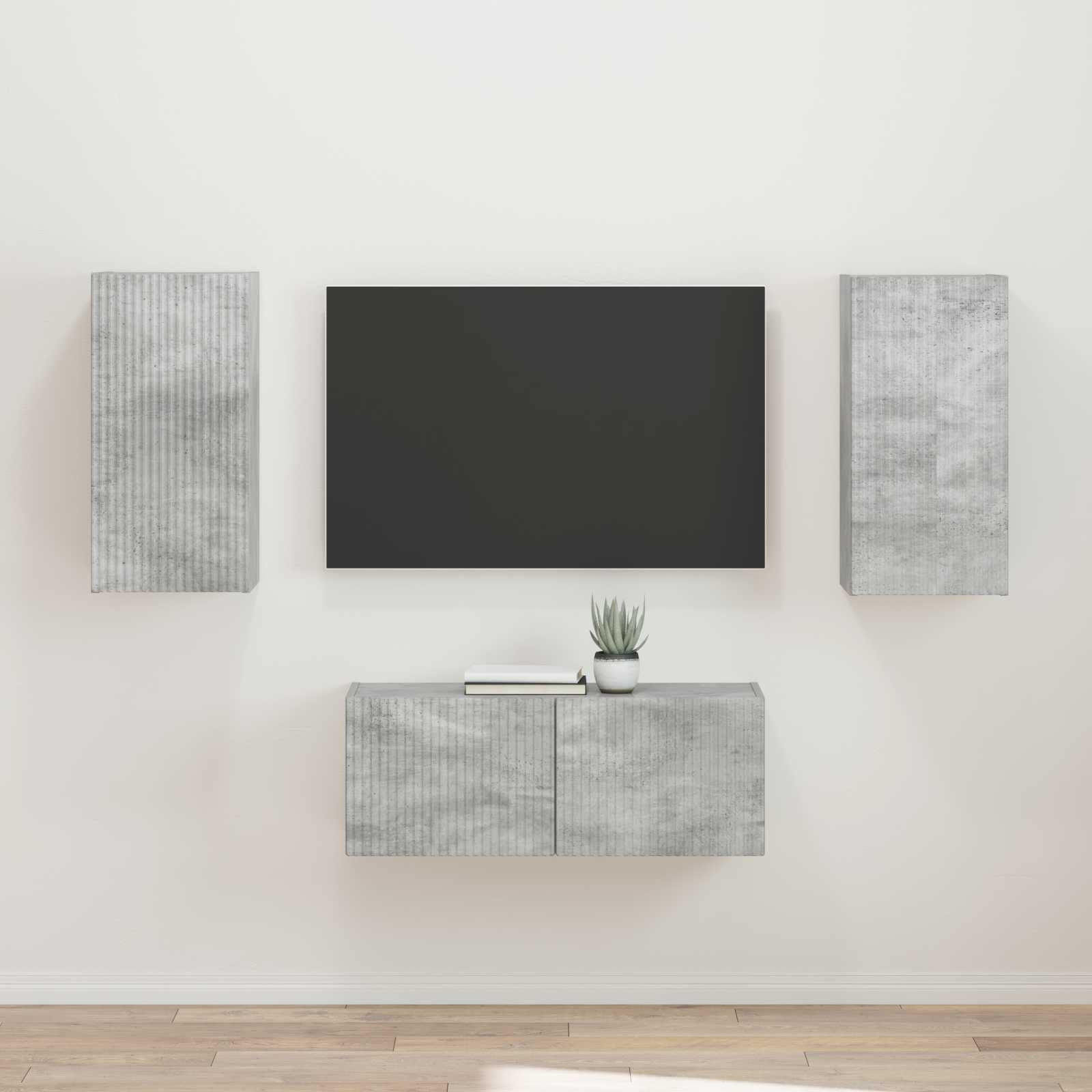 vidaXL TV-Schrankset Wandmontiert 2 pcs Beton Grau Holzwerkstoff