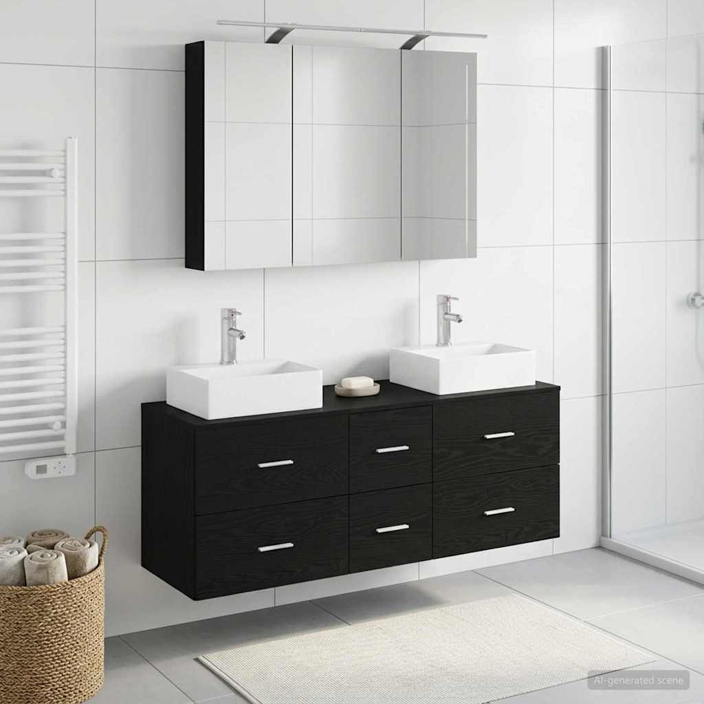 vidaXL Badezimmermöbel-Set 4 pcs Schwarze Eiche Ingenieurholz und Glas