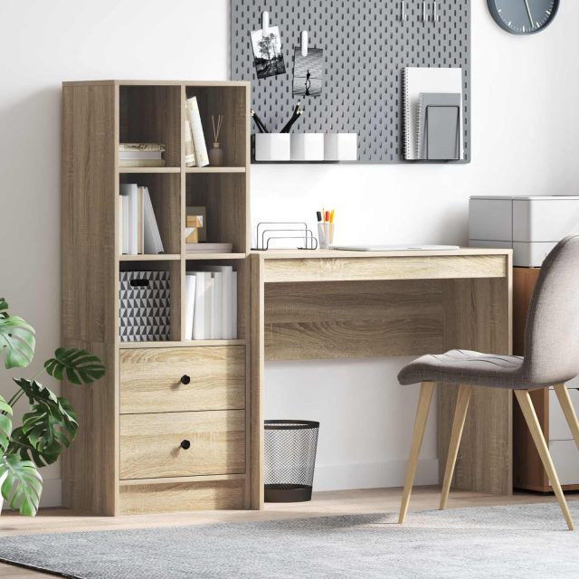 vidaXL Schreibtisch mit Schubladen mit Regal 2 pcs Sonoma-Eiche