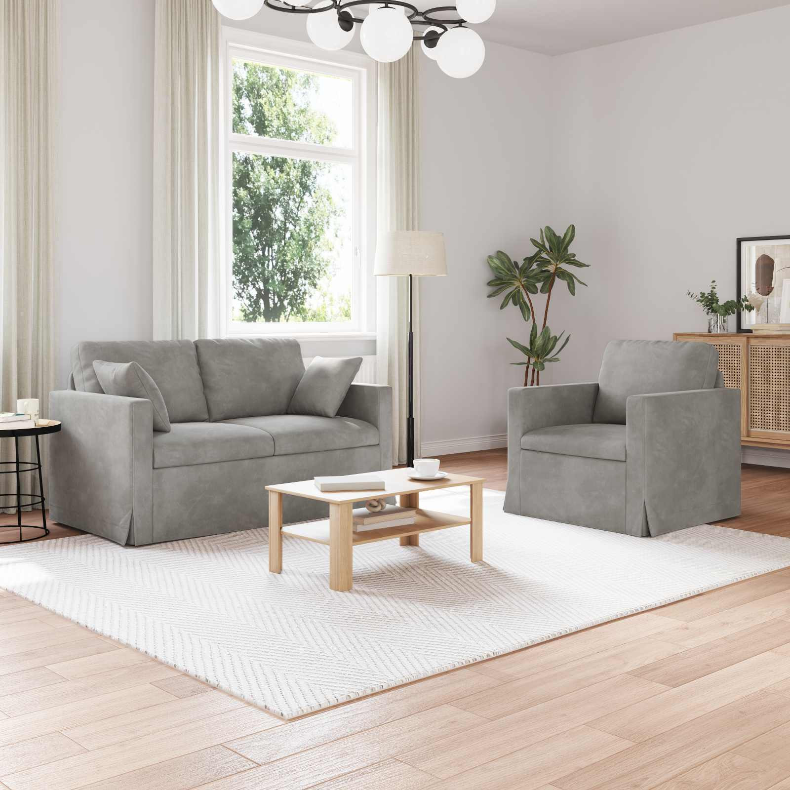 vidaXL Sofa Set 2 pcs Hellgrau 138 x 78 x 80 cm Samt