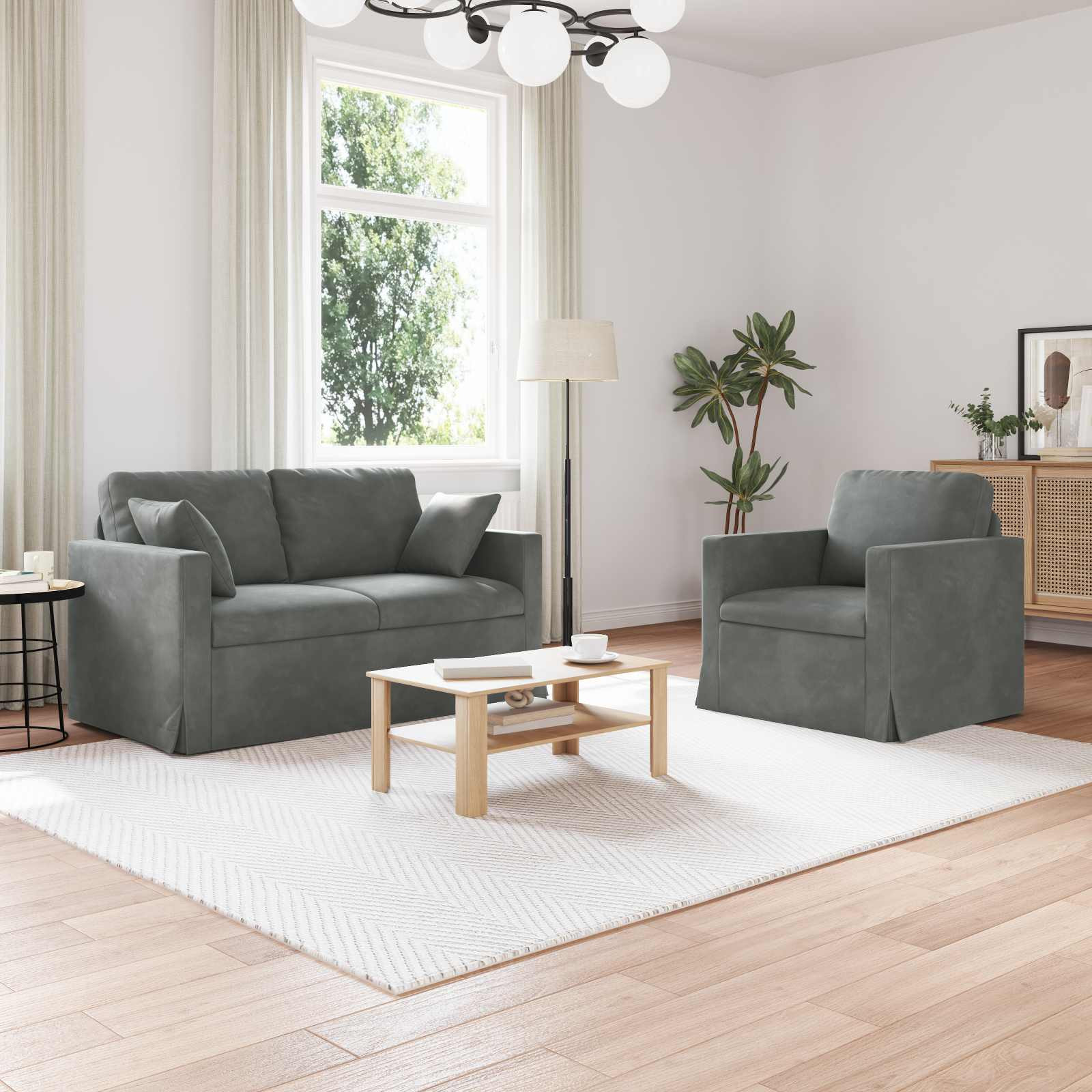 vidaXL Sofa Set 2 pcs Dunkelgrau 138 x 78 x 80 cm Samt