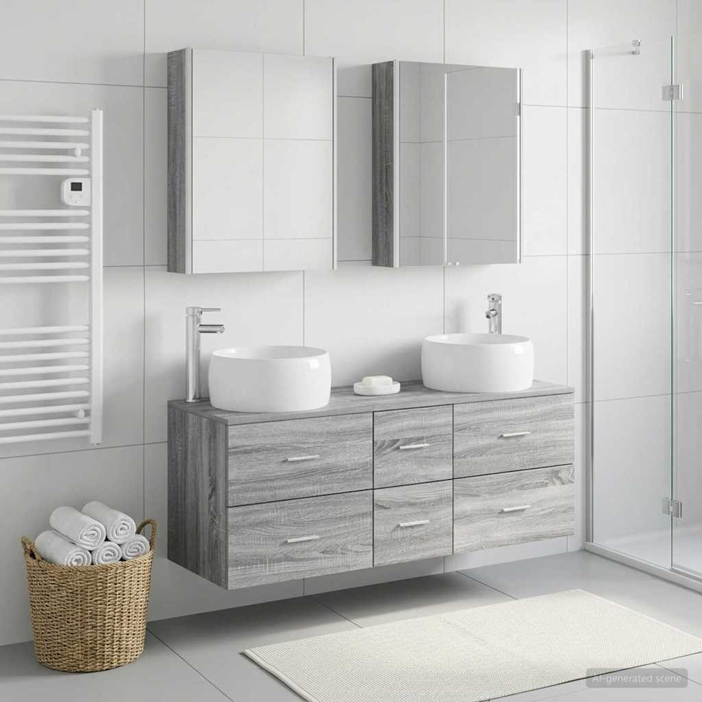 vidaXL Badezimmermöbel-Set 5 pcs Grau Sonoma Ingenieurholz und Glas