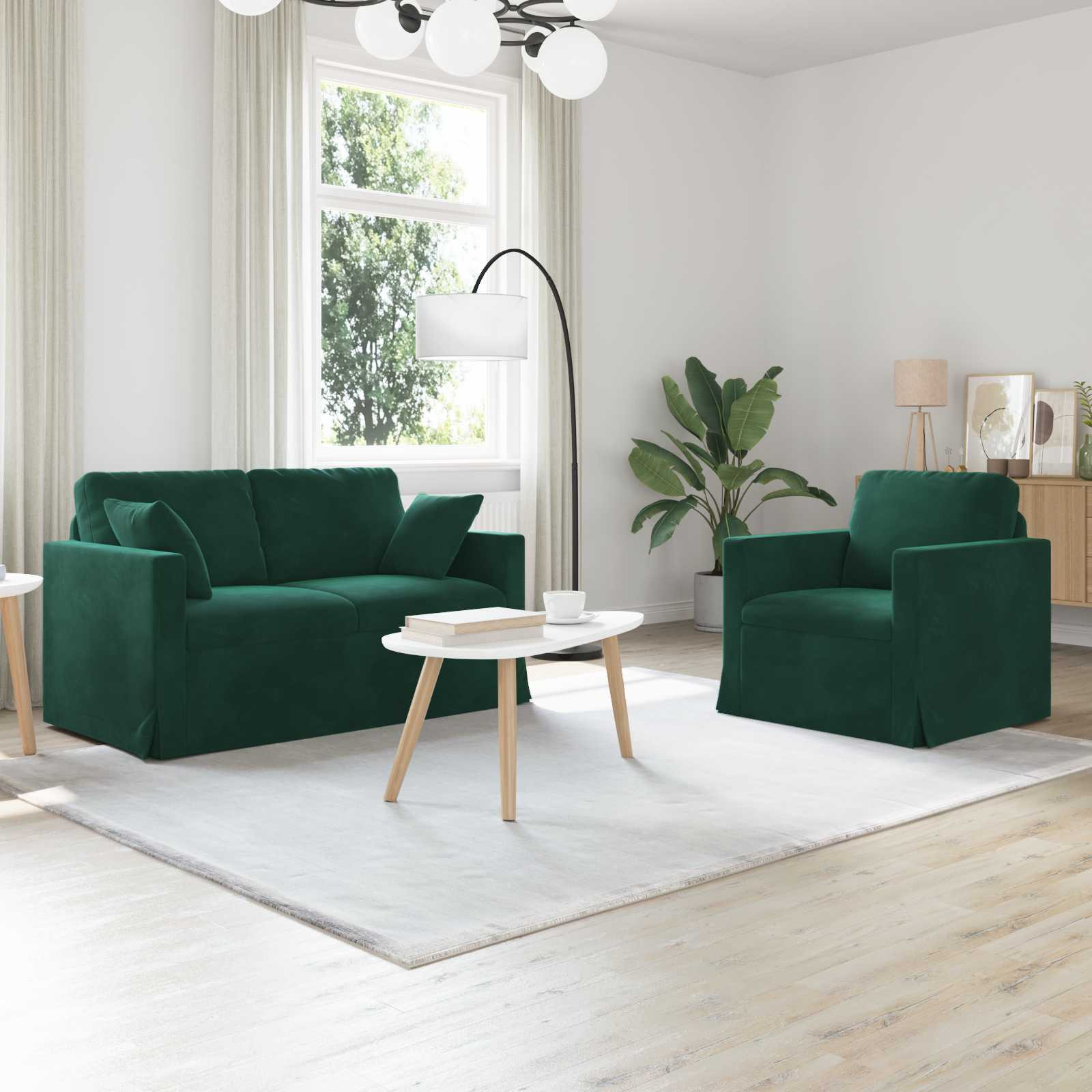 vidaXL Sofa Set 2 pcs Dunkelgrün 138 x 78 x 80 cm Samt