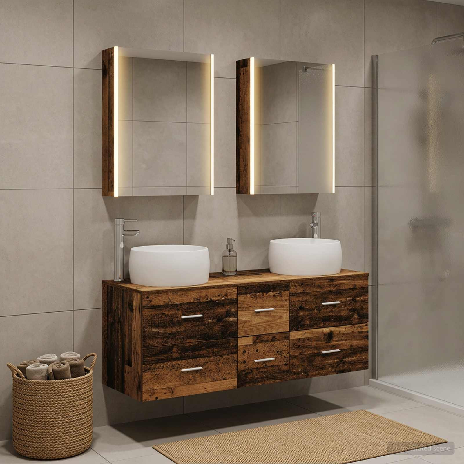 vidaXL Badezimmermöbel-Set 5 pcs Altholz Ingenieurholz und Glas