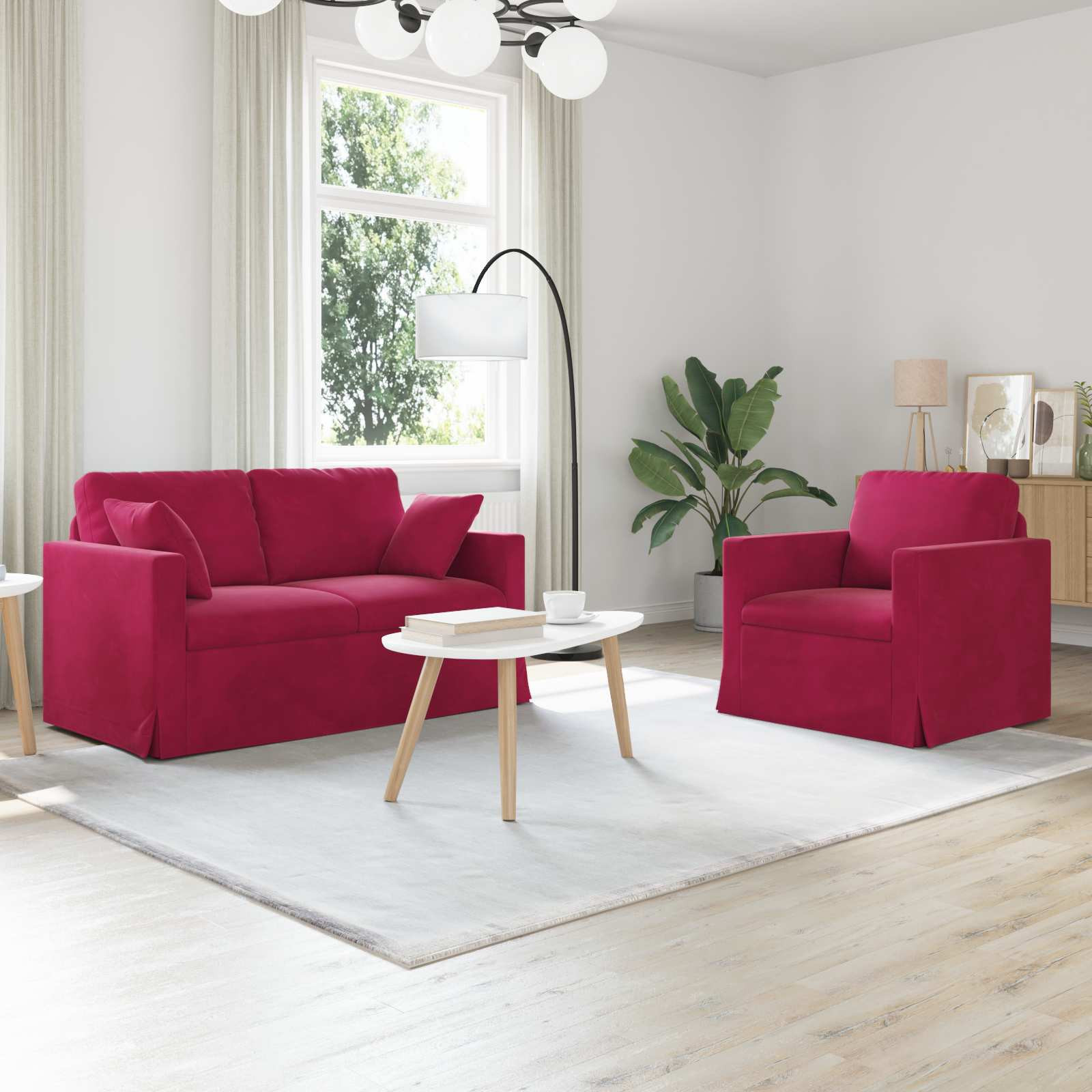 vidaXL Sofa Set 2 pcs Weinrot 138 x 78 x 80 cm Samt