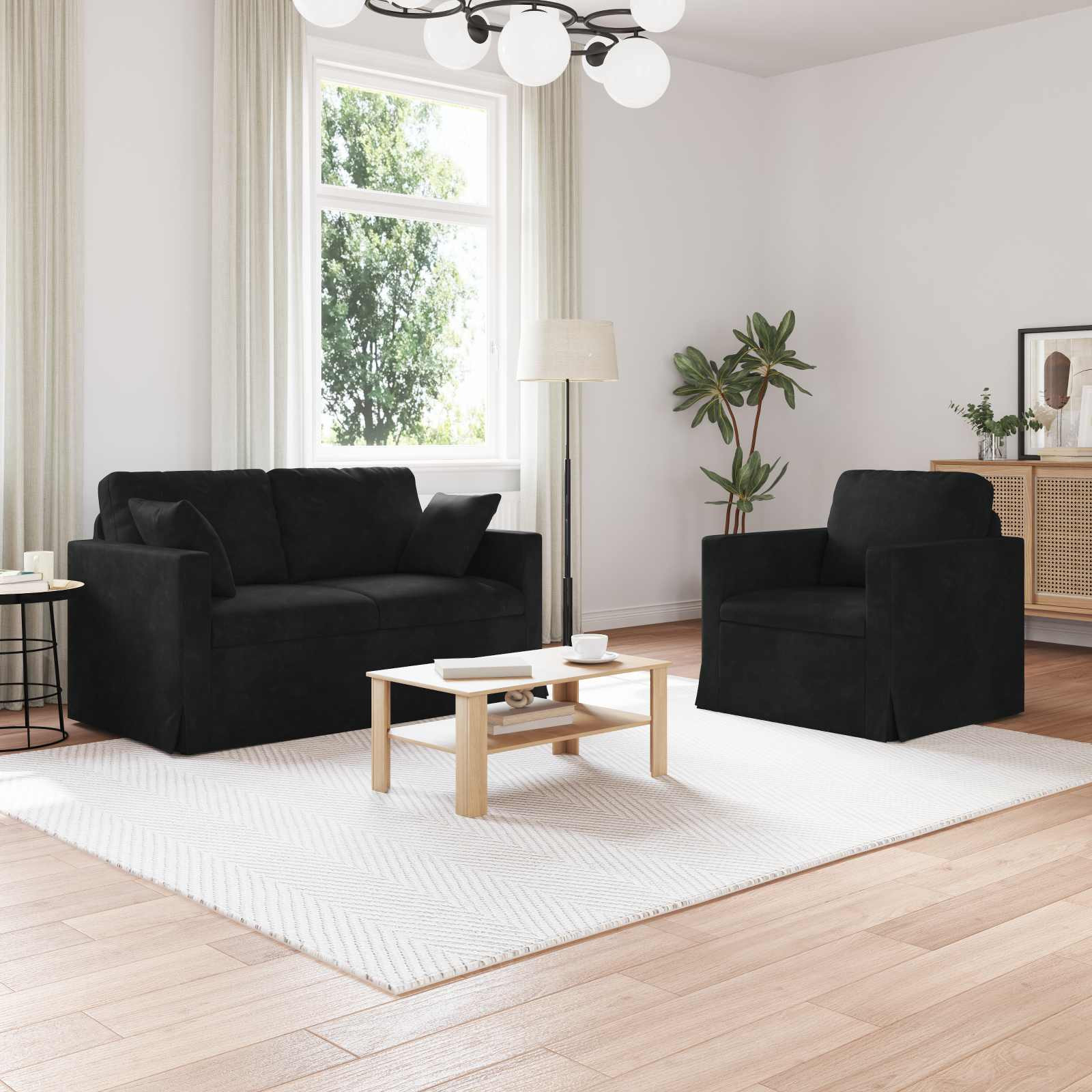 vidaXL Sofa Set 2 pcs Schwarz 138 x 78 x 80 cm Samt