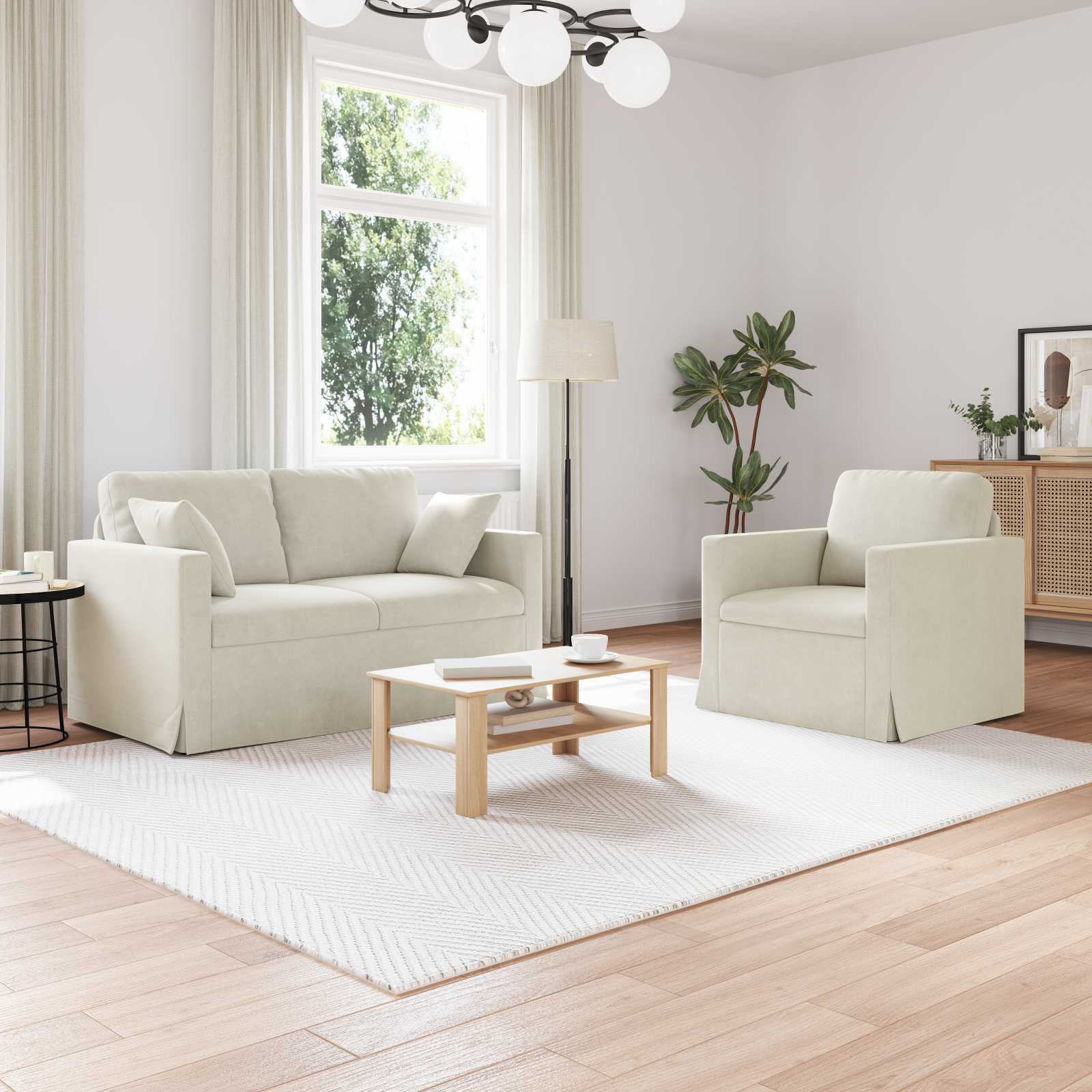 vidaXL Sofa Set 2 pcs Creme 138 x 78 x 80 cm Samt