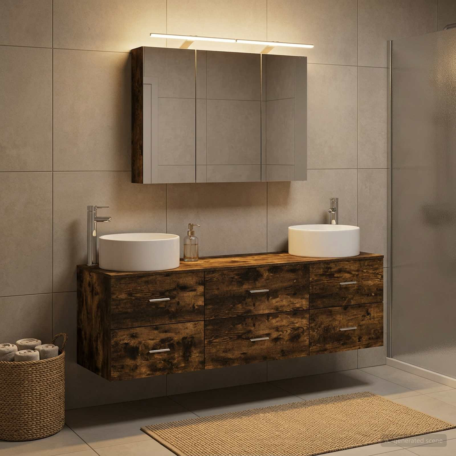 vidaXL Badezimmermöbel-Set 4 pcs Geräucherte Eiche