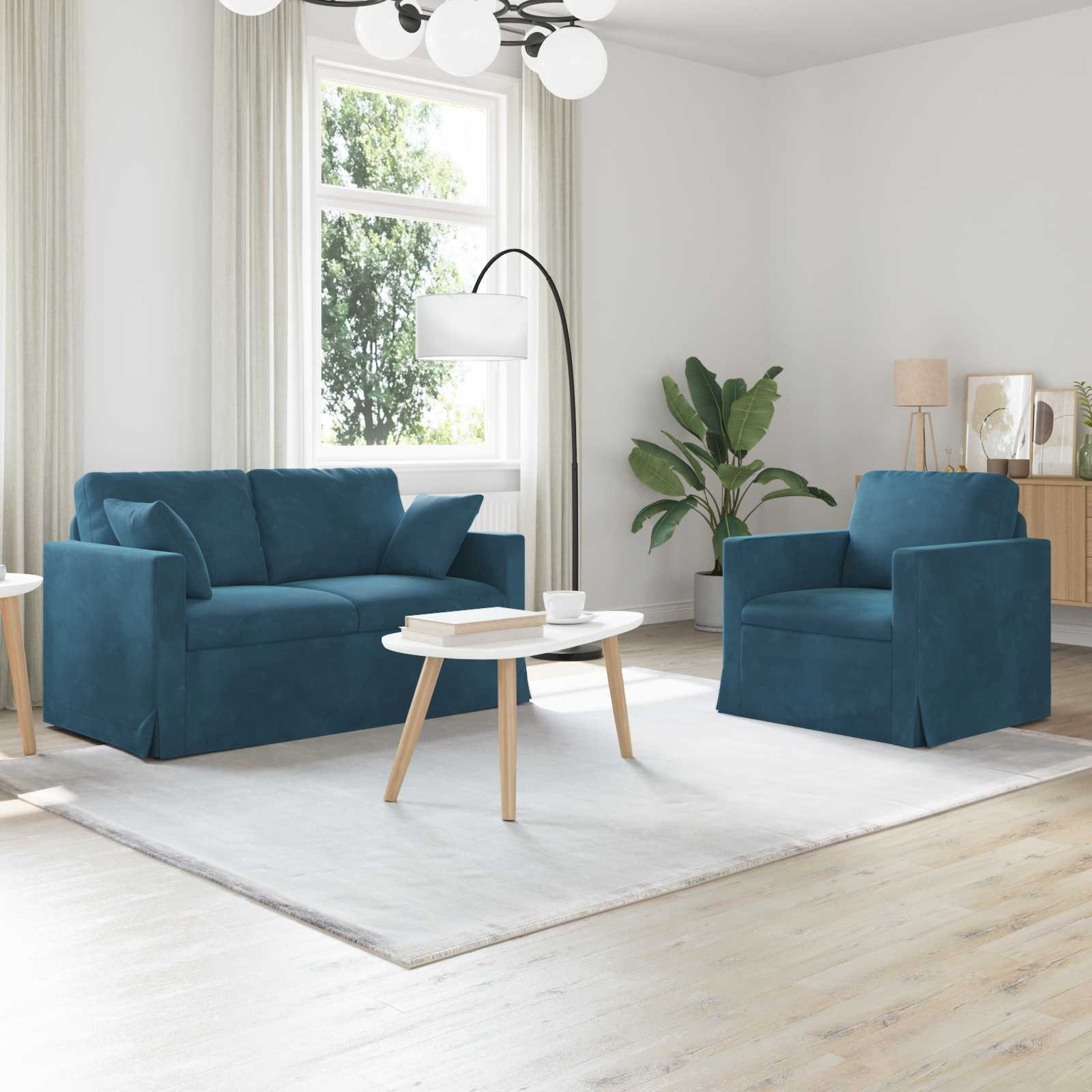 vidaXL Sofa Set 2 pcs Blau 138 x 78 x 80 cm Samt