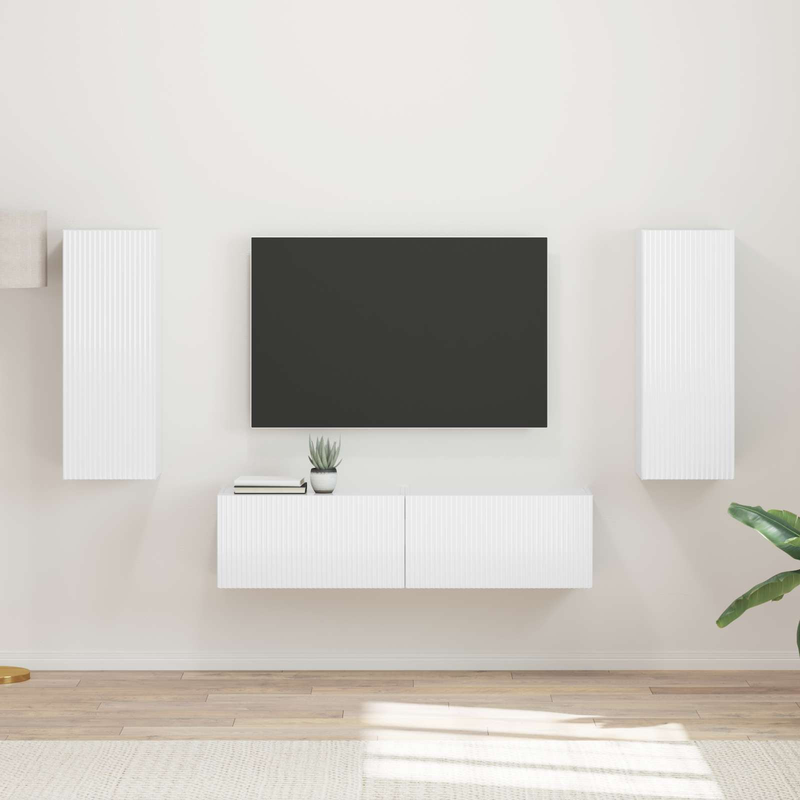 vidaXL TV-Schrankset Wandmontiert 2 pcs Hochglanz Weiß Holzwerkstoff