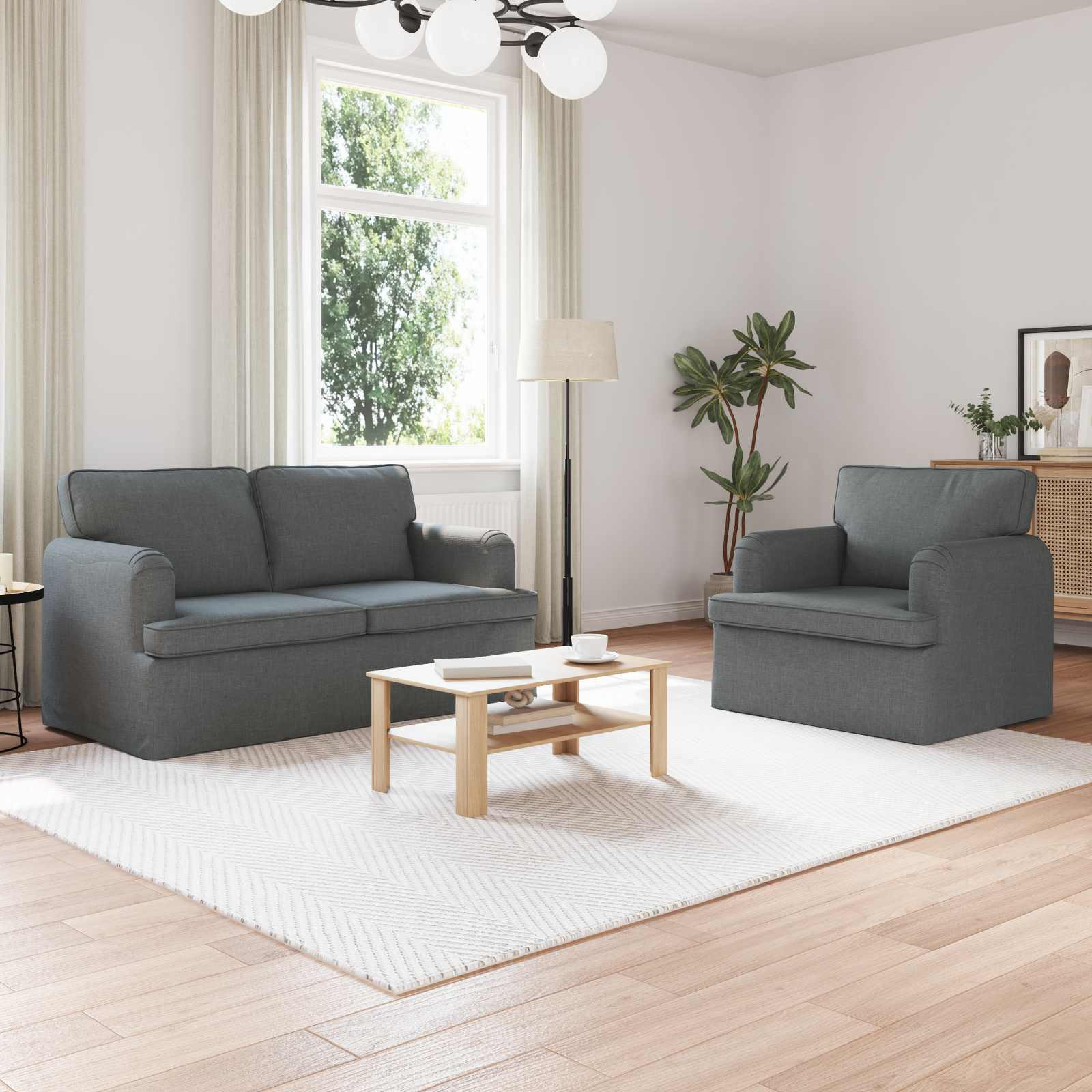 vidaXL Sofa Set 2 pcs Dunkelgrau 144 x 80 x 85 cm Stoff
