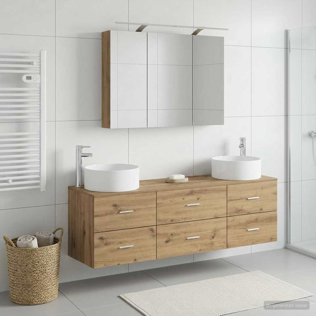 vidaXL Badezimmermöbel-Set 4 Stk. Artisan-Eiche Ingenieurholz und Glas