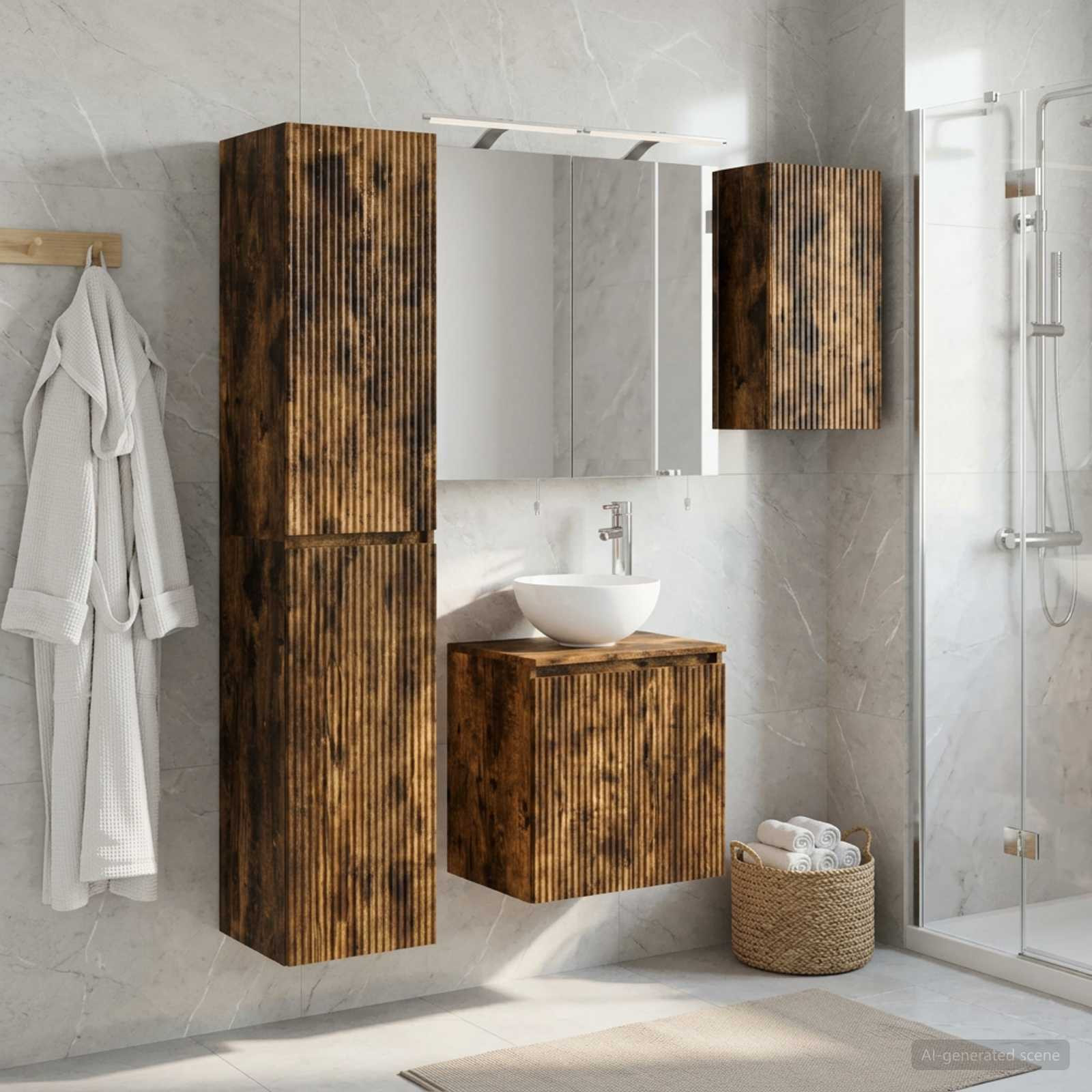 vidaXL Badezimmerschrank-Set 5 pcs Geräucherte Eiche 50 x 14,5 x 70 cm